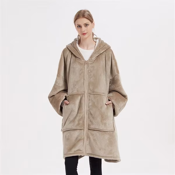 Oversized Hoodie med Dragkedja - Beige/Khaki (96cm)