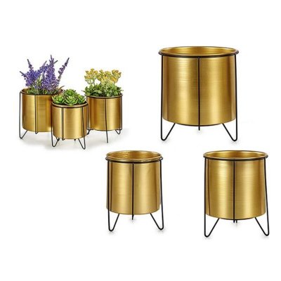 Set med planteringskärl Med stöd Gyllene Metall (3 Delar)