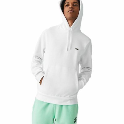 Tröja med huva Herr Lacoste Sweatshirt Vit (Storlek: M)