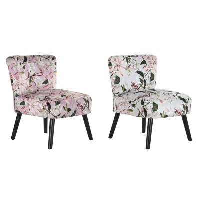 Matsalsstol DKD Home Decor Svart Beige Rosa Trä Polyester (60 x 66 x 77 cm) (2 antal)