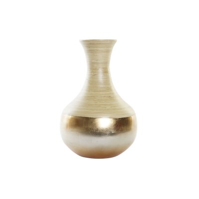 Vas DKD Home Decor Naturell Silvrig Gyllene Pärlemor Bambu Tropiskt Löv av en växt (25 x 25 x 38 cm)