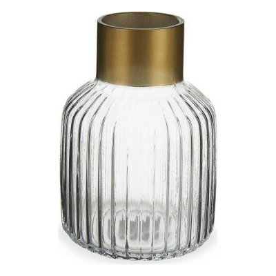 Vas Ränder Gyllene Transparent Glas (14,5 x 22 x 14,5 cm)
