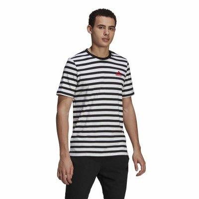T-shirt Essentials Stripey Adidas Embroidered Logo Svart (Storlek: L)