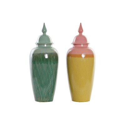 Vas DKD Home Decor Grön Ockra Dvobarvna Stengods Modern (19 x 19 x 51 cm) (2 antal)