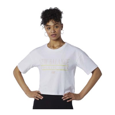 T-shirt med kortärm Dam New Balance Essentials Athletic Club Boxy Vit (Storlek: L)