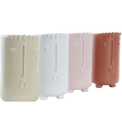 Vas DKD Home Decor Beige Rosa Terrakota n Vit Stengods (13 x 13 x 23 cm) (4 antal)