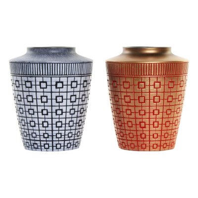 Vas DKD Home Decor Blå Röd Harts Orientalisk (2 pcs) (17 x 17 x 20 cm)