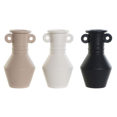 Vas DKD Home Decor Porslin Svart Beige (3 pcs) (11 x 11 x 20 cm)