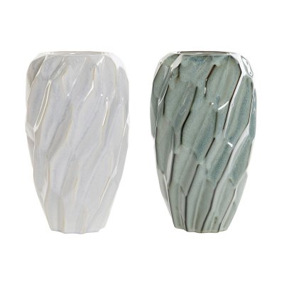 Vas DKD Home Decor Mint Ljusgrå Stengods (2 antal) (16 x 16 x 27 cm)