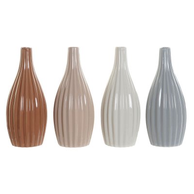 Vas DKD Home Decor Porslin Grå Beige Rosa Vit (9 x 9 x 21 cm) (4 antal)