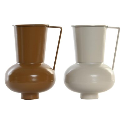 Vas DKD Home Decor Beige Metall Orange Senap (13 x 12.5 x 17 cm) (2 antal)