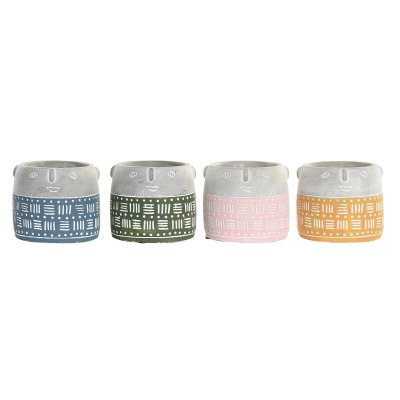 Kruka DKD Home Decor Ansikte Blå Rosa Cement Grön Gul (13 x 13 x 11 cm) (4 antal)