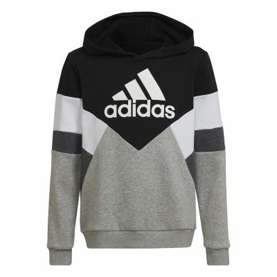Tröja med huva Unisex Adidas Colorblock Fleece Svart Grå (Storlek: 9-10 år)