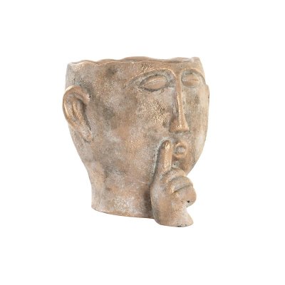 Kruka DKD Home Decor Ansikte Gyllene Cement Utsliten (19 x 18 x 17 cm)