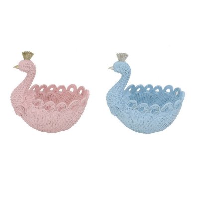 Betjäningsbricka DKD Home Decor Himmelsblå Harts Ljusrosa Romantisk (23 x 14.3 x 23 cm) (2 pcs)