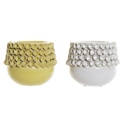 Vas DKD Home Decor Vit Ockra Stengods Modern (17 x 17 x 13.5 cm) (2 pcs)