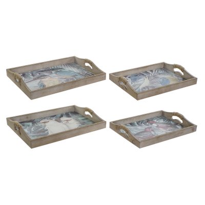 Bricka DKD Home Decor MDF Grön Multicolour Trä MDF (40 cm) (40 x 30 cm) (2 pcs) (40 x 30 x 6 cm)