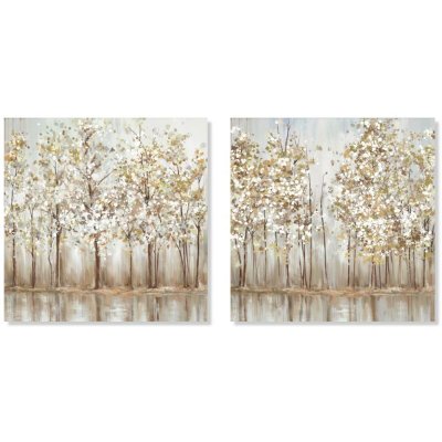 Kanvas DKD Home Decor Träd Traditionell (2 antal) (90 x 2 x 90 cm)