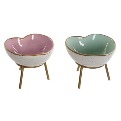 Betjäningsbricka DKD Home Decor Porslin Rosa Metall Turkos (2 pcs) (13 x 13 x 10 cm)