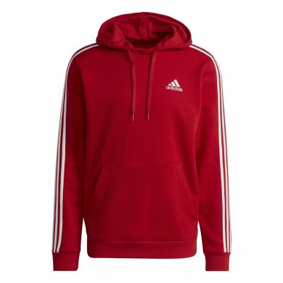 Tröja med huva Herr Adidas Essentials Fleece 3 Stripes Röd (Storlek: L)