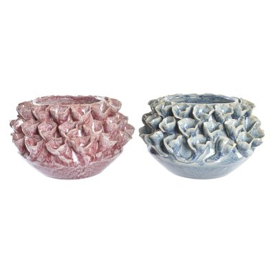 Vas DKD Home Decor Blomster Rosa Turkos Stengods Medelhavs (2 antal) (20 x 20 x 13 cm)