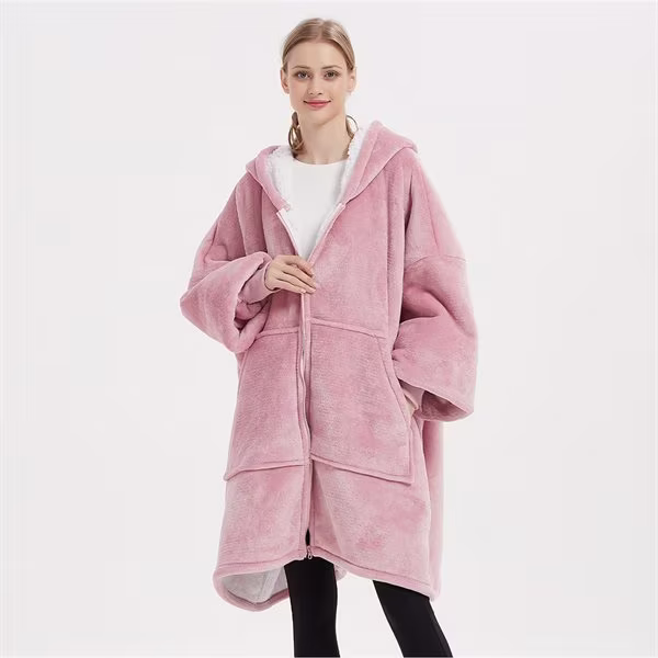 Oversized Hoodie med Dragkedja - Rosa (96cm)