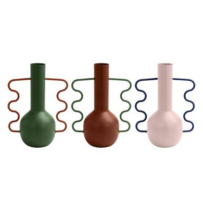 Vas DKD Home Decor Röd Rosa Metall Grön Modern (11.5 x 11 x 22 cm) (3 antal)