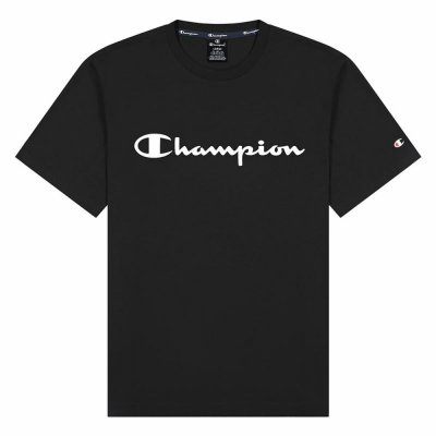 T-shirt med kortärm Champion Crewneck Script Logo M Svart (Storlek: L)