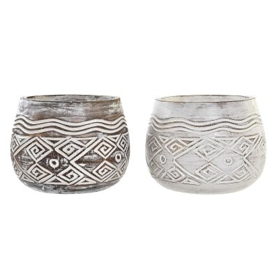 Kruka DKD Home Decor Brun Vit (2 antal) (22 x 22 x 16 cm)