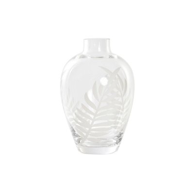 Vas DKD Home Decor Glas Transparent Vit Tropiskt Löv av en växt (10 x 10 x 15 cm)