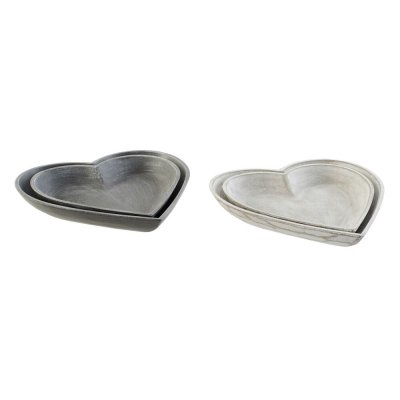 Bricka DKD Home Decor Grå MDF Vit (2 antal) (25 x 25 x 3,5 cm)