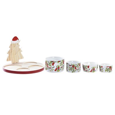 Snacksbricka DKD Home Decor Jul 5 Delar Träd Bambu Stengods (22 x 22 x 15 cm)