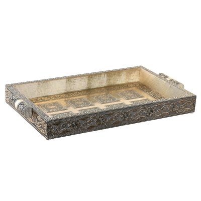 Bricka DKD Home Decor Champagne Metall Trä Indier (36 x 22 x 4 cm)