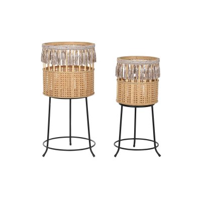 Set med planteringskärl DKD Home Decor Naturell Svart Metall Brun Bambu Urban (35 x 35 x 68 cm)