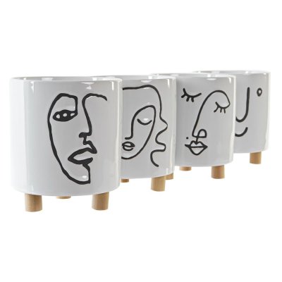 Kruka DKD Home Decor Ansikte Stengods 4 antal (13,5 x 13,5 x 15,5 cm)