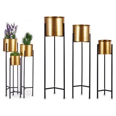Set Kruka Svart Gyllene Metall (3 Delar)