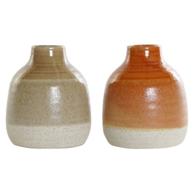 Vas DKD Home Decor Porslin Brun Orange (14 x 14 x 17 cm) (2 antal)