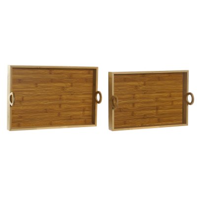 Uppsättning med Brickor DKD Home Decor Naturell Bambu (45 x 30.5 x 10.5 cm) (41.5 x 28.4 x 10.5 cm) (2 pcs)