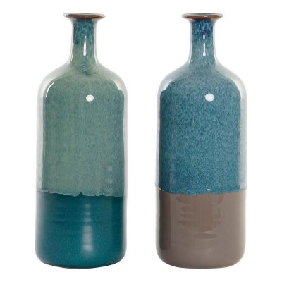 Vas DKD Home Decor Blå Grön Porslin Boho (2 pcs) (11 x 11 x 30 cm)