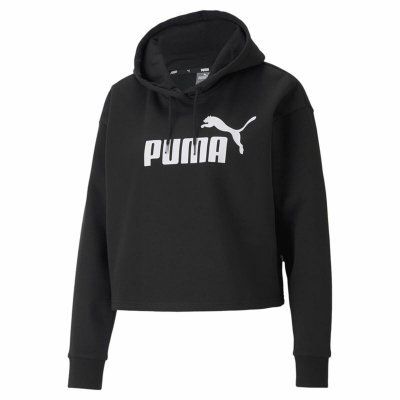 Tröja med huva Dam Puma Essentials Cropped Logo Svart (Storlek: L)