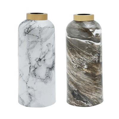 Vas DKD Home Decor Metall Brun Vit Marmor Modern (8 x 8 x 20 cm) (2 antal)