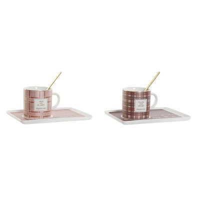 Mugg med Tesked DKD Home Decor Rosa Brun Rostfritt stål (2 antal)