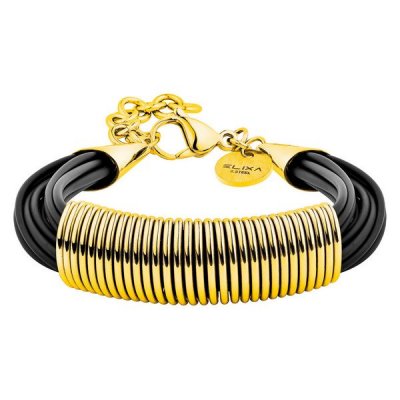 Damarmband Elixa EL124-9378 Svart Rostfritt stål Gummi Gyllene (21 cm)