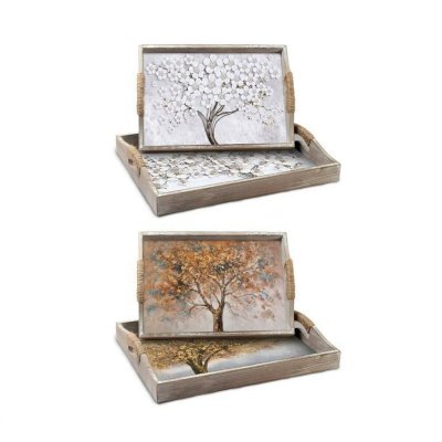 Uppsättning med Brickor DKD Home Decor Brun Vit Trä MDF (2 Delar) (40 x 30 x 6 cm) (2 antal)