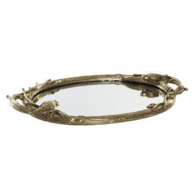 Bricka DKD Home Decor Speglar Gyllene Harts Fåglar (45 x 27 x 3,7 cm)