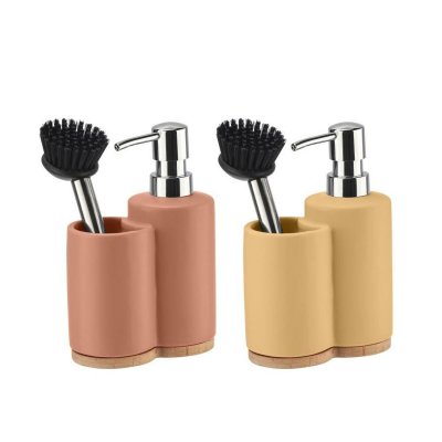 Tvåldispenser DKD Home Decor Silvrig Terrakota n Rostfritt stål Gul Bambu Dolomite (11,5 x 6,5 x 18,5 cm) (2 antal)