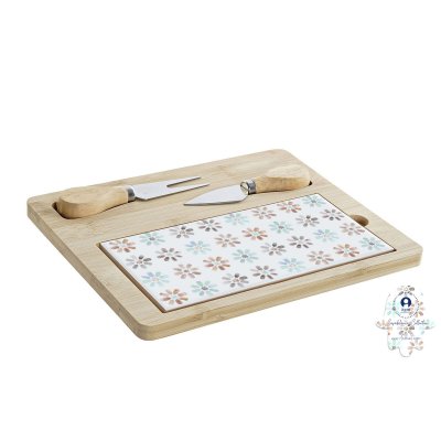 Snacksbricka DKD Home Decor Multicolour Bambu Stengods 4 Delar (24,5 x 20 x 1,2 cm)