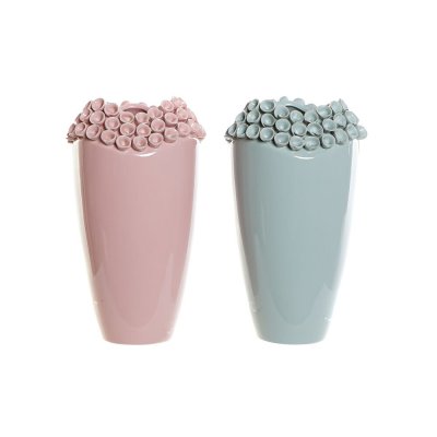 Vas DKD Home Decor Rosa Turkos Stengods Medelhavs (2 pcs) (19 x 19 x 33 cm)