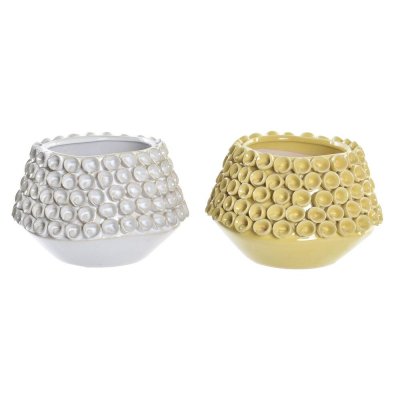 Vas DKD Home Decor Vit Ockra Stengods Modern (2 pcs) (20 x 20 x 13 cm)