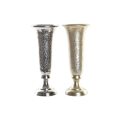 Vas DKD Home Decor Gyllene Champagne Silvrig Aluminium Modern (13 x 13 x 33 cm) (2 antal) 